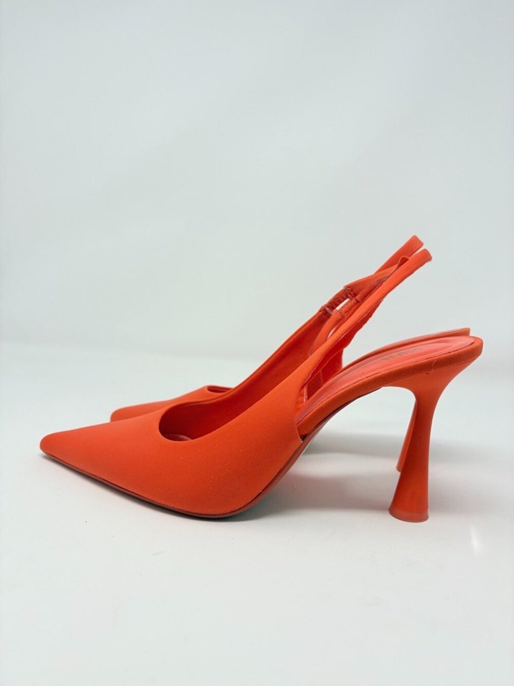 Zara Slingback Strap Pointed Toe Heels Matte Orange Size 39/8 - Picture 4 of 6
